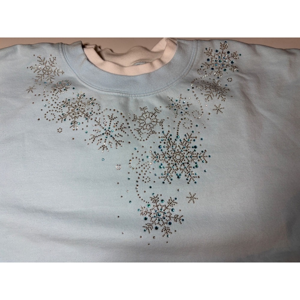 Vintage Decorated Originals Sweatshirt L Snowflake Rhinestone Granny Core  Blue